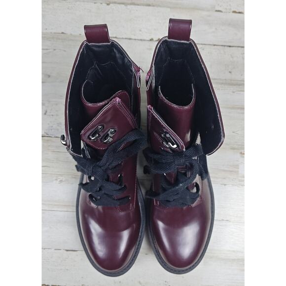 MADDEN GIRL Alicee Women’s Sz 7.5M Combat Platform Vegan Burgundy Leather Boots. - Picture 5 of 9